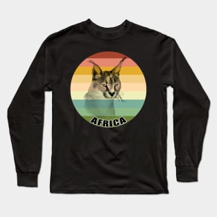 Caracal Wild Cat Close-up on Vintage Retro Africa Sunset Long Sleeve T-Shirt